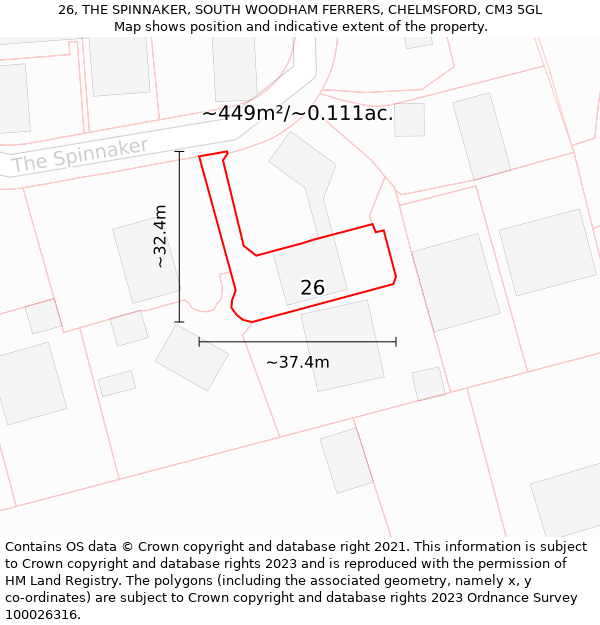 26, THE SPINNAKER, SOUTH WOODHAM FERRERS, CHELMSFORD, CM3 5GL: Plot and title map
