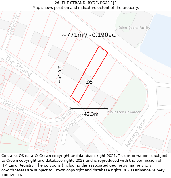 26, THE STRAND, RYDE, PO33 1JF: Plot and title map