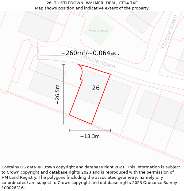 26, THISTLEDOWN, WALMER, DEAL, CT14 7XE: Plot and title map