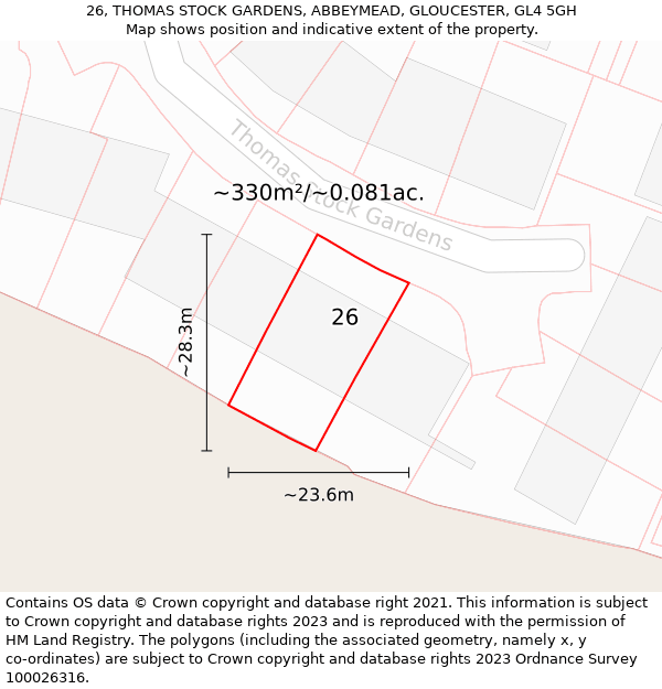 26, THOMAS STOCK GARDENS, ABBEYMEAD, GLOUCESTER, GL4 5GH: Plot and title map