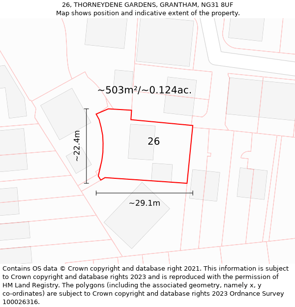 26, THORNEYDENE GARDENS, GRANTHAM, NG31 8UF: Plot and title map