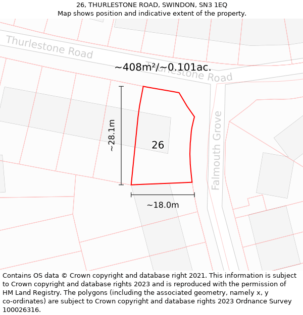 26, THURLESTONE ROAD, SWINDON, SN3 1EQ: Plot and title map