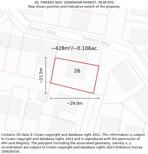 26, TINKERS WAY, DOWNHAM MARKET, PE38 9TQ: Plot and title map