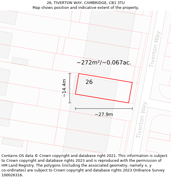 26, TIVERTON WAY, CAMBRIDGE, CB1 3TU: Plot and title map