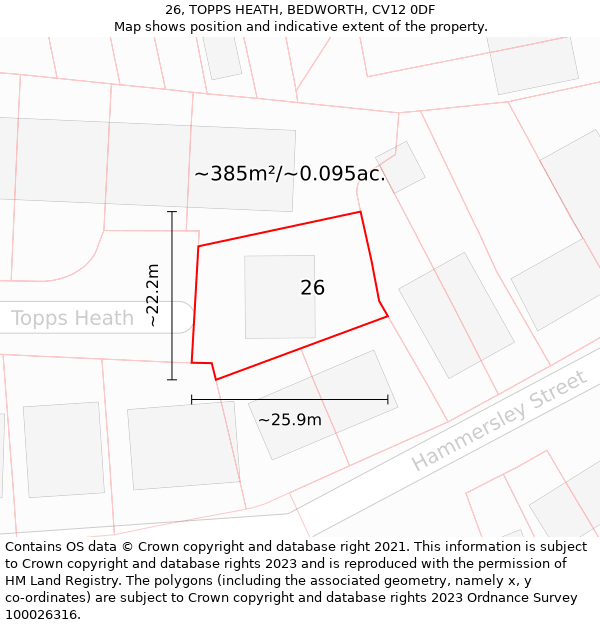 26, TOPPS HEATH, BEDWORTH, CV12 0DF: Plot and title map