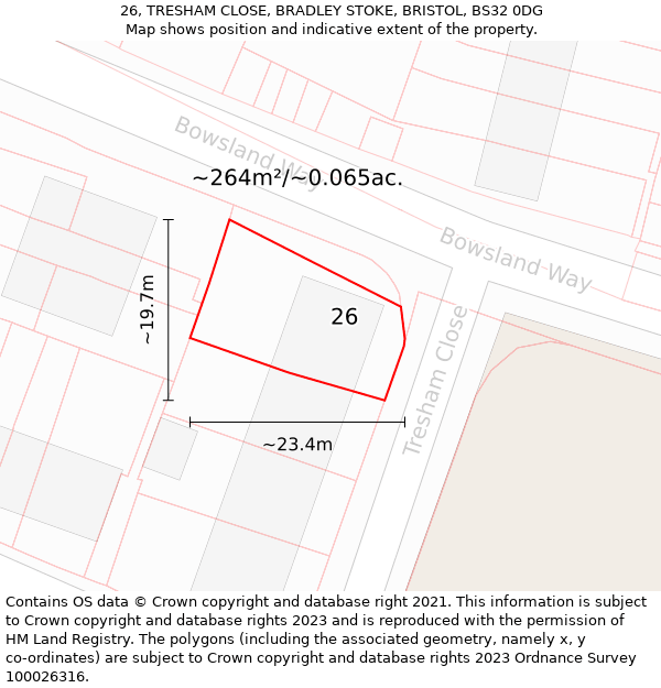 26, TRESHAM CLOSE, BRADLEY STOKE, BRISTOL, BS32 0DG: Plot and title map