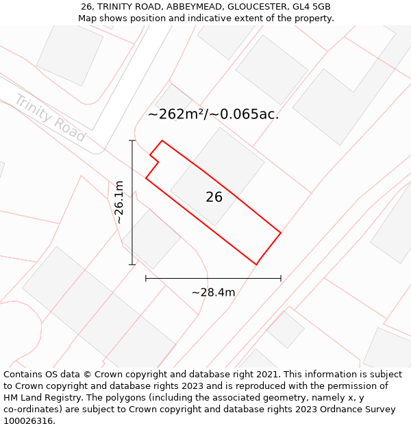 26, TRINITY ROAD, ABBEYMEAD, GLOUCESTER, GL4 5GB: Plot and title map