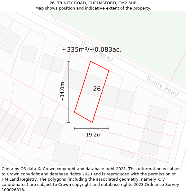 26, TRINITY ROAD, CHELMSFORD, CM2 6HR: Plot and title map