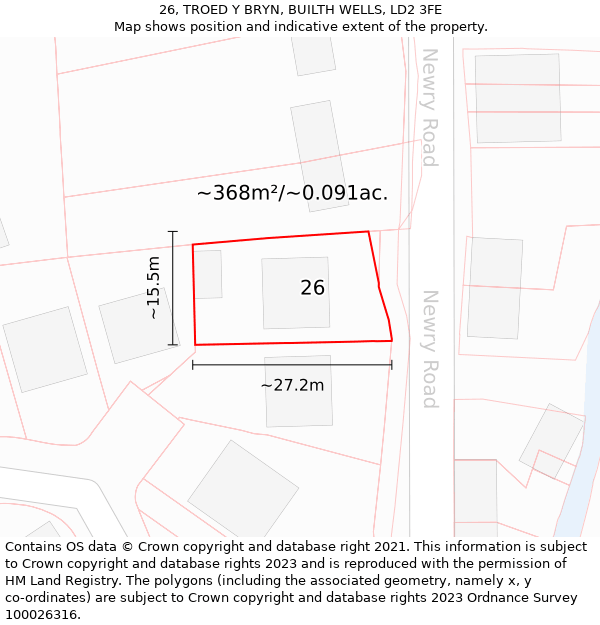 26, TROED Y BRYN, BUILTH WELLS, LD2 3FE: Plot and title map