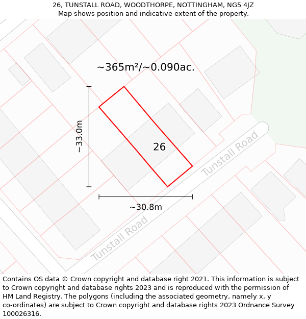 26, TUNSTALL ROAD, WOODTHORPE, NOTTINGHAM, NG5 4JZ: Plot and title map