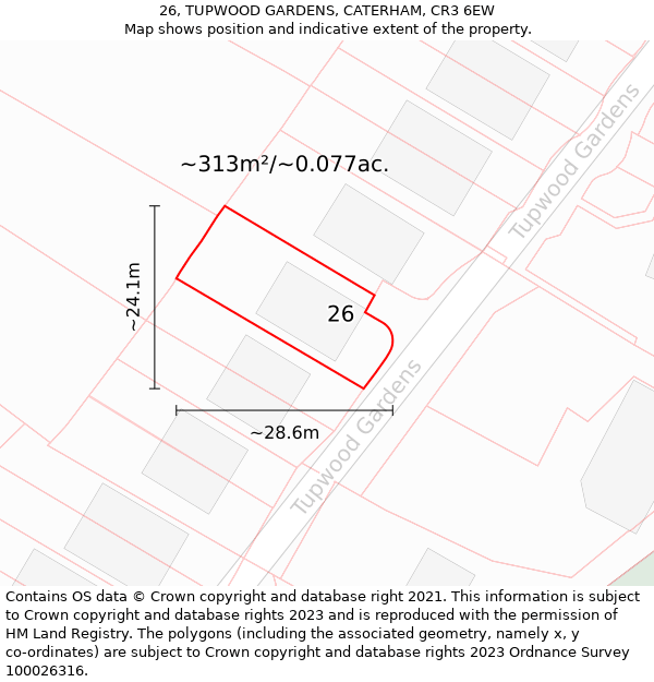 26, TUPWOOD GARDENS, CATERHAM, CR3 6EW: Plot and title map