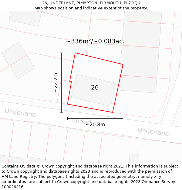 26, UNDERLANE, PLYMPTON, PLYMOUTH, PL7 1QU: Plot and title map