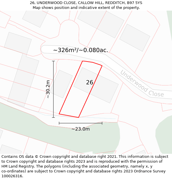 26, UNDERWOOD CLOSE, CALLOW HILL, REDDITCH, B97 5YS: Plot and title map