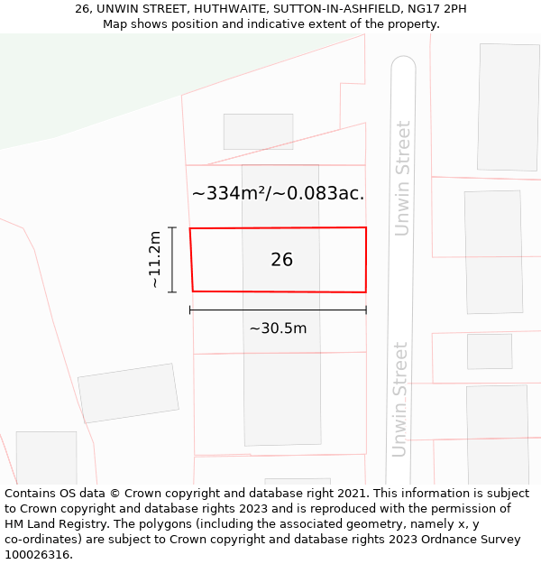 26, UNWIN STREET, HUTHWAITE, SUTTON-IN-ASHFIELD, NG17 2PH: Plot and title map