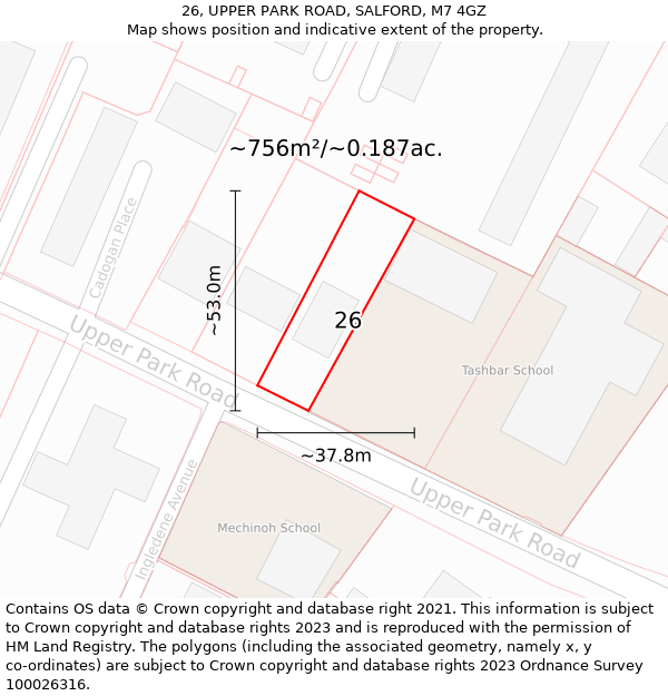 26, UPPER PARK ROAD, SALFORD, M7 4GZ: Plot and title map