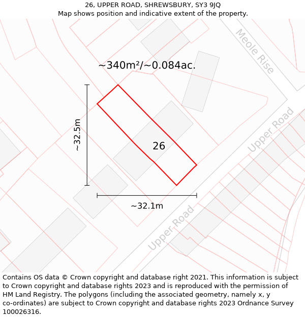 26, UPPER ROAD, SHREWSBURY, SY3 9JQ: Plot and title map