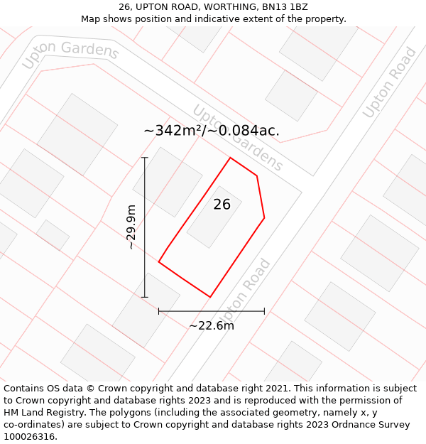 26, UPTON ROAD, WORTHING, BN13 1BZ: Plot and title map