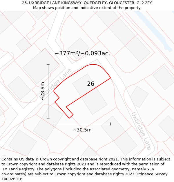 26, UXBRIDGE LANE KINGSWAY, QUEDGELEY, GLOUCESTER, GL2 2EY: Plot and title map