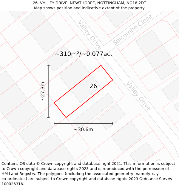 26, VALLEY DRIVE, NEWTHORPE, NOTTINGHAM, NG16 2DT: Plot and title map