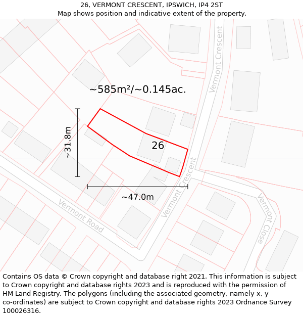 26, VERMONT CRESCENT, IPSWICH, IP4 2ST: Plot and title map