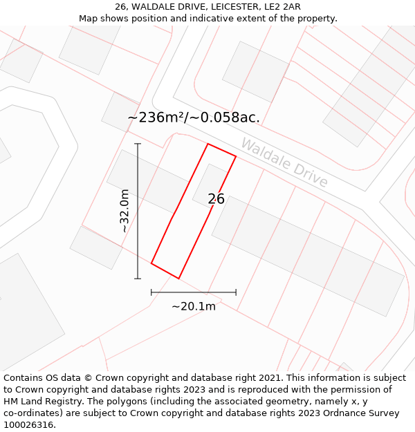 26, WALDALE DRIVE, LEICESTER, LE2 2AR: Plot and title map