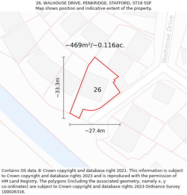 26, WALHOUSE DRIVE, PENKRIDGE, STAFFORD, ST19 5SP: Plot and title map