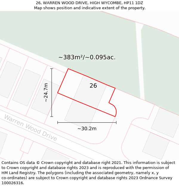 26, WARREN WOOD DRIVE, HIGH WYCOMBE, HP11 1DZ: Plot and title map