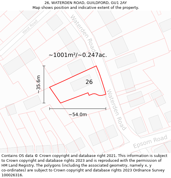 26, WATERDEN ROAD, GUILDFORD, GU1 2AY: Plot and title map