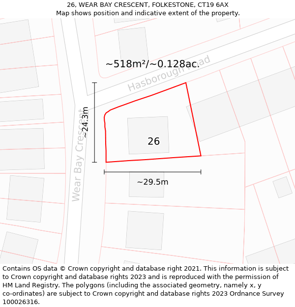 26, WEAR BAY CRESCENT, FOLKESTONE, CT19 6AX: Plot and title map