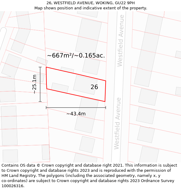 26, WESTFIELD AVENUE, WOKING, GU22 9PH: Plot and title map