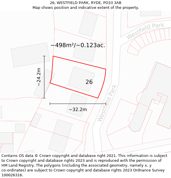 26, WESTFIELD PARK, RYDE, PO33 3AB: Plot and title map