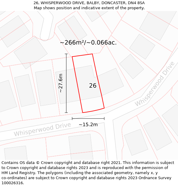 26, WHISPERWOOD DRIVE, BALBY, DONCASTER, DN4 8SA: Plot and title map