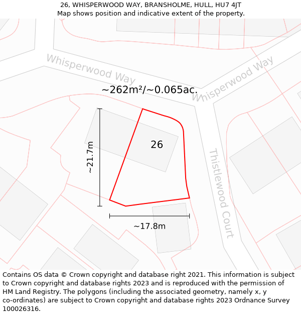 26, WHISPERWOOD WAY, BRANSHOLME, HULL, HU7 4JT: Plot and title map