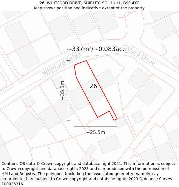 26, WHITFORD DRIVE, SHIRLEY, SOLIHULL, B90 4YG: Plot and title map