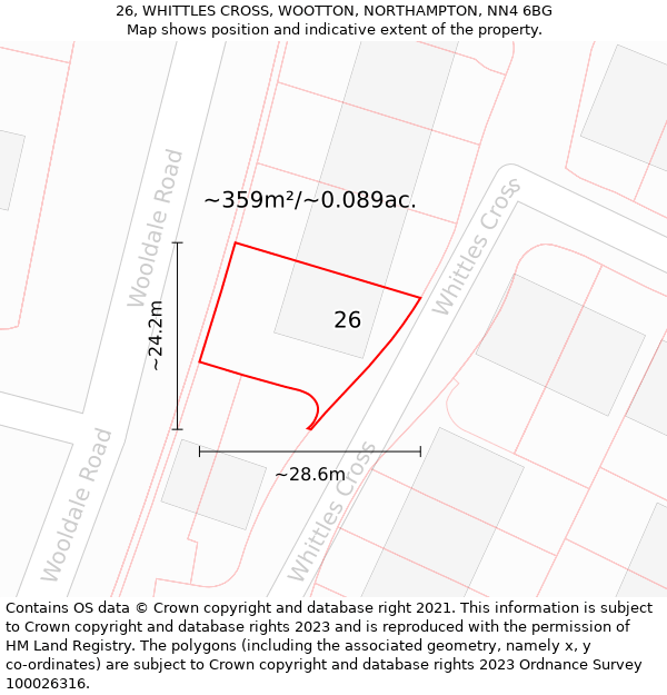 26, WHITTLES CROSS, WOOTTON, NORTHAMPTON, NN4 6BG: Plot and title map