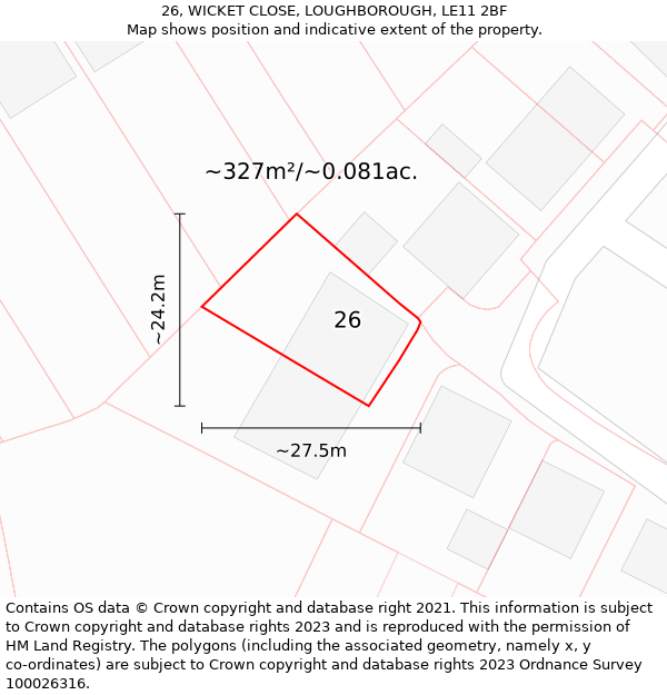 26, WICKET CLOSE, LOUGHBOROUGH, LE11 2BF: Plot and title map