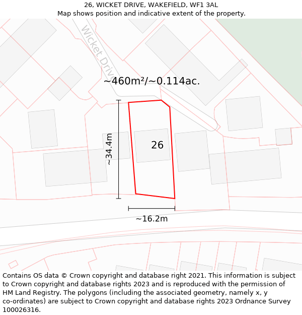 26, WICKET DRIVE, WAKEFIELD, WF1 3AL: Plot and title map