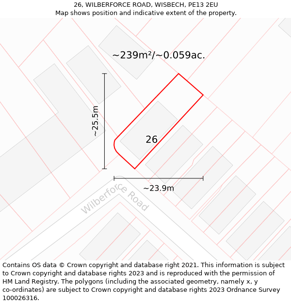 26, WILBERFORCE ROAD, WISBECH, PE13 2EU: Plot and title map