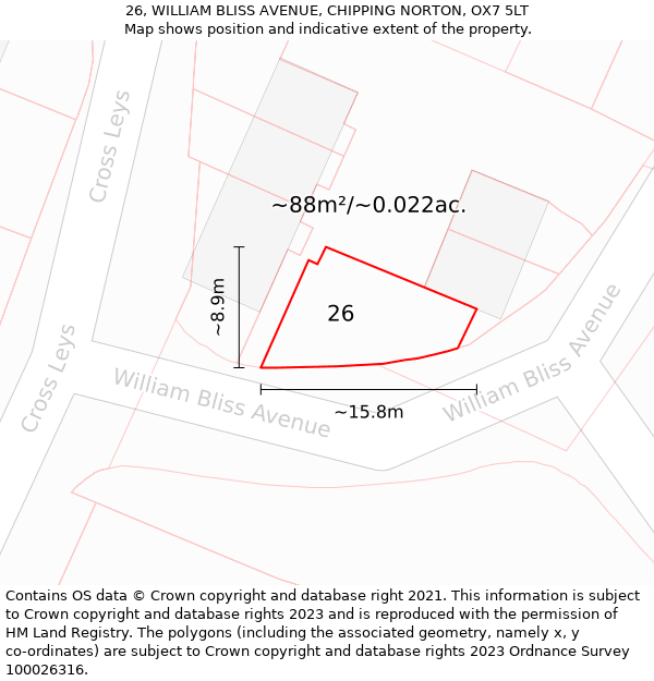 26, WILLIAM BLISS AVENUE, CHIPPING NORTON, OX7 5LT: Plot and title map