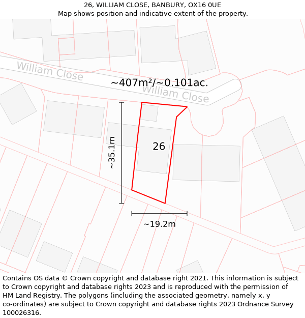 26, WILLIAM CLOSE, BANBURY, OX16 0UE: Plot and title map