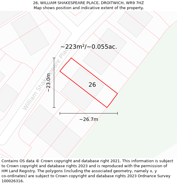 26, WILLIAM SHAKESPEARE PLACE, DROITWICH, WR9 7HZ: Plot and title map