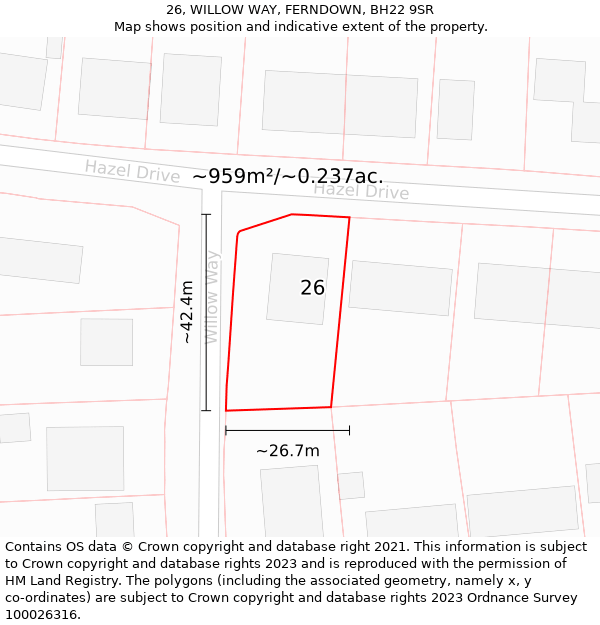 26, WILLOW WAY, FERNDOWN, BH22 9SR: Plot and title map