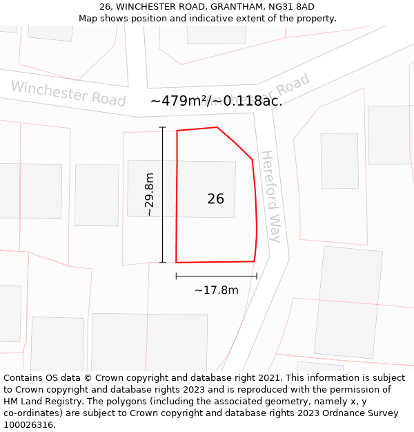 26, WINCHESTER ROAD, GRANTHAM, NG31 8AD: Plot and title map