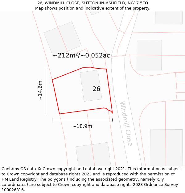 26, WINDMILL CLOSE, SUTTON-IN-ASHFIELD, NG17 5EQ: Plot and title map