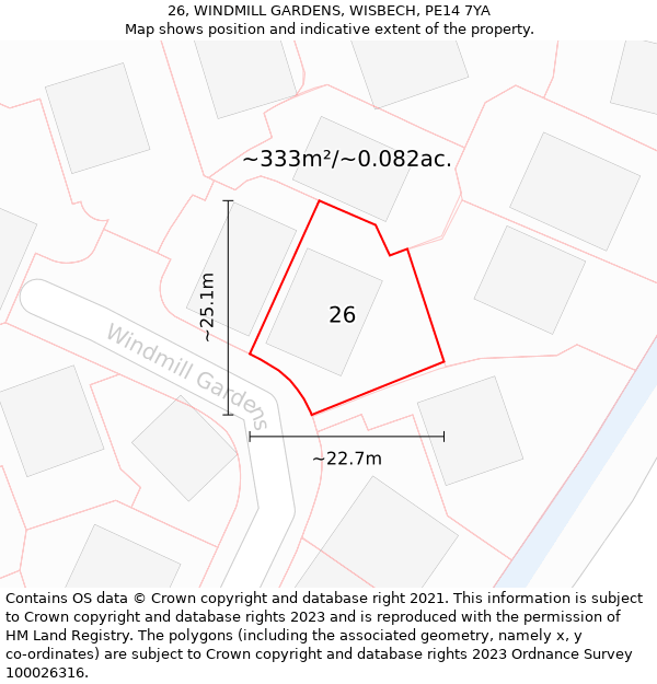 26, WINDMILL GARDENS, WISBECH, PE14 7YA: Plot and title map