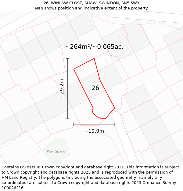 26, WINLAW CLOSE, SHAW, SWINDON, SN5 5WX: Plot and title map