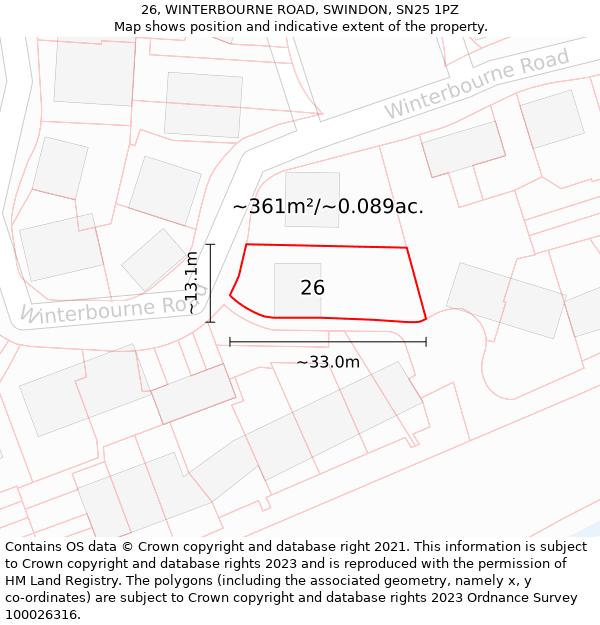 26, WINTERBOURNE ROAD, SWINDON, SN25 1PZ: Plot and title map