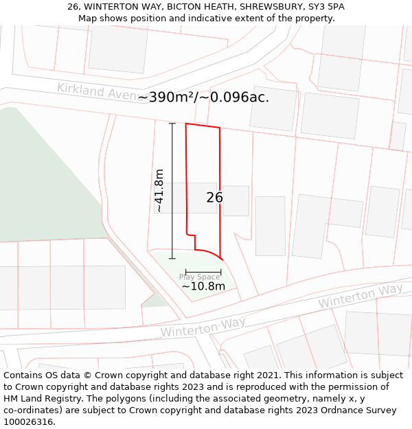 26, WINTERTON WAY, BICTON HEATH, SHREWSBURY, SY3 5PA: Plot and title map