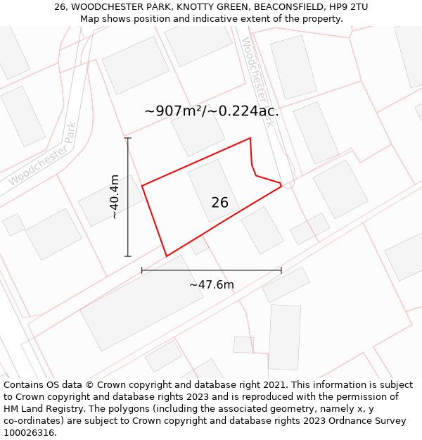 26, WOODCHESTER PARK, KNOTTY GREEN, BEACONSFIELD, HP9 2TU: Plot and title map