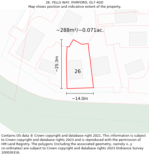 26, YELLS WAY, FAIRFORD, GL7 4GD: Plot and title map